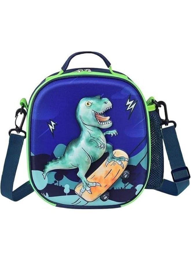 Insulated lunchbox with a cute 3D dinosaur design. Waterproof and reusable with a detachable crossbody strap. Perfect for kids' school, picnics, and indoor use. Lightweight and durable for everyday meals and fun bag uses. - Image 1